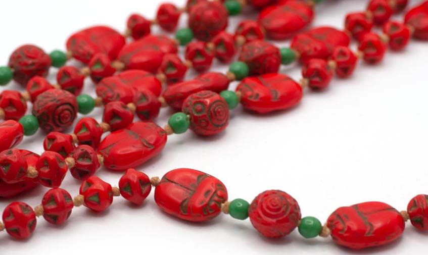 1920s beaded scarab necklace by Neiger brothers