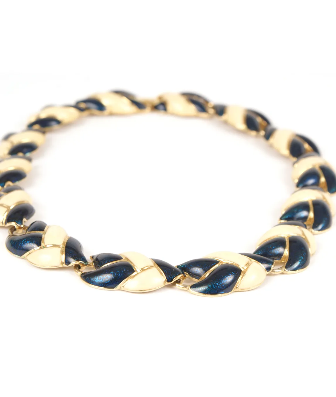 blue and cream enamel necklace