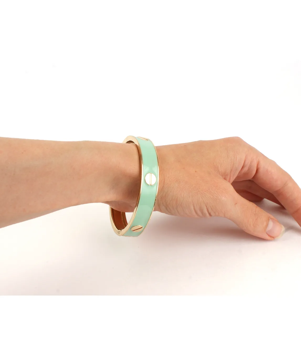 Green bangle on arm