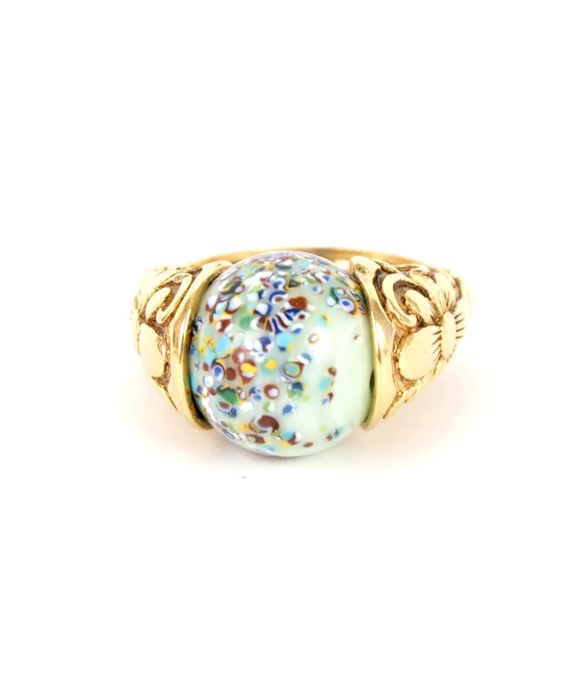 Vintage Trifari glass ring with red and blue details