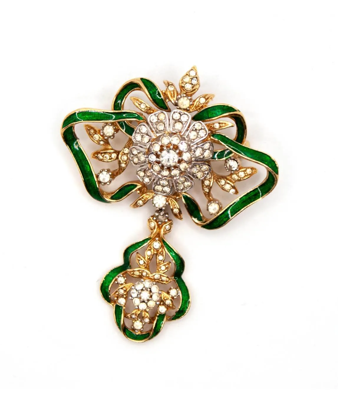 Attwood and Sawyer green enamel dropper brooch