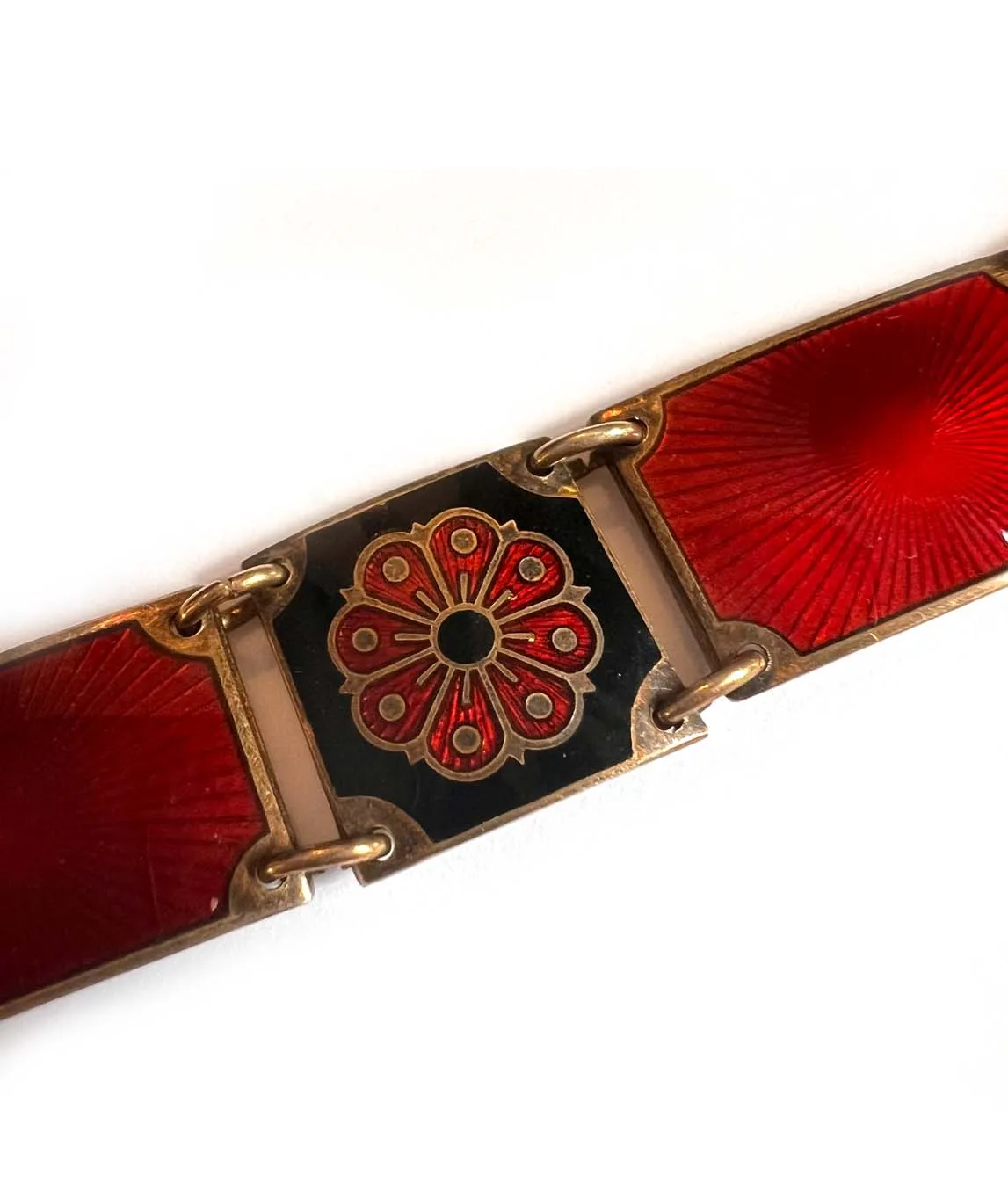 David Andersen red and black enamel panel bracelet
