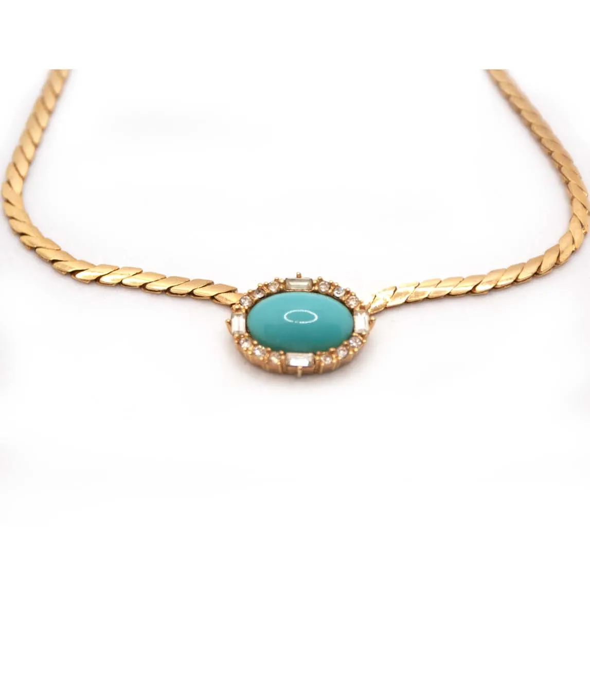 Christian Dior flat chain necklace with turquoise cabochon