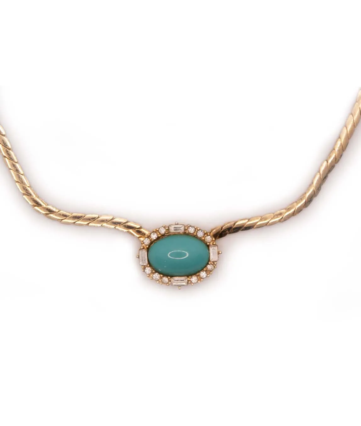 Turquoise cabochon on gold-tone vintage Dior necklace