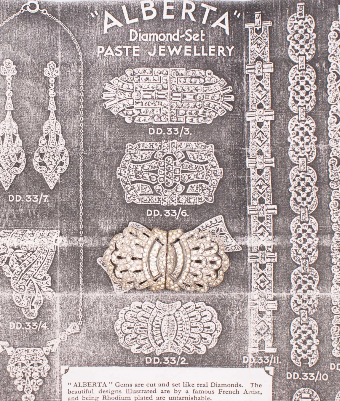 Alberta diamond-set paste jewellery vintage advertisement
