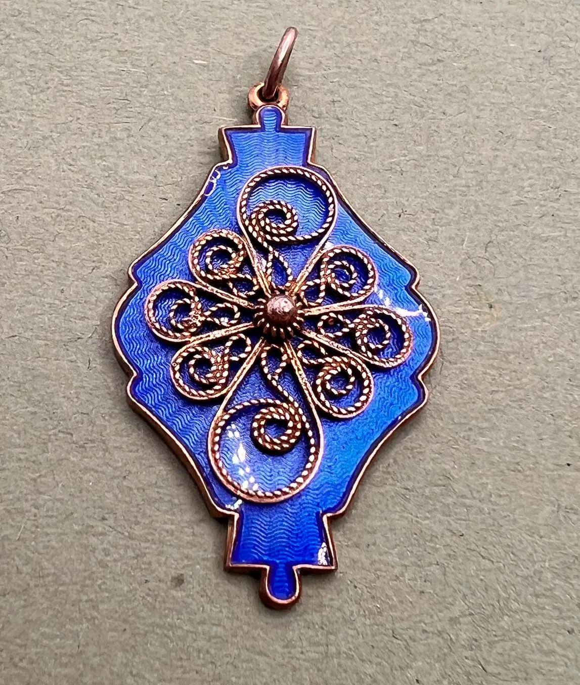 Blue Enamel pendant charm with silver detailing by Ivar T Holth