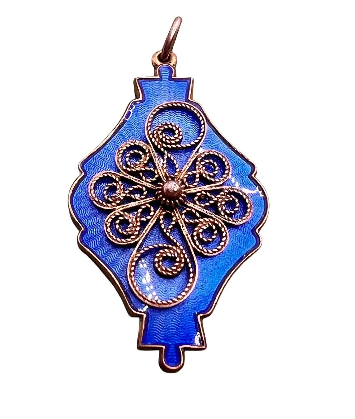 Blue Enamel pendant charm with silver detailing by Ivar T Holth