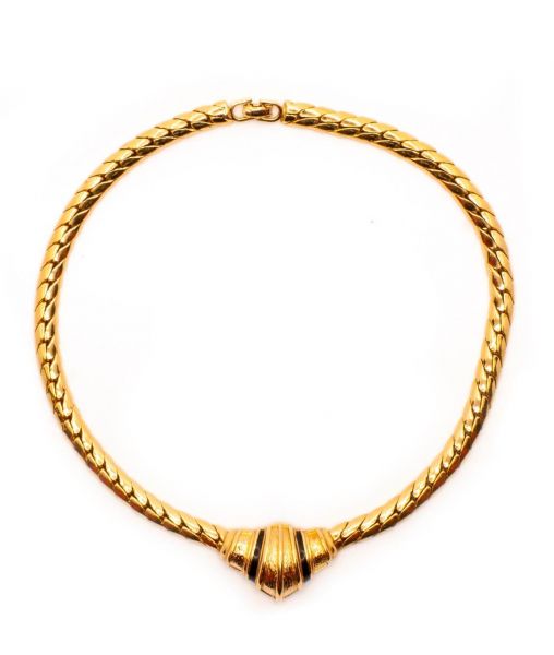 Vintage Dior Flat Chain Necklace With Black Enamel